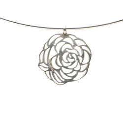 Chanel AB Chanel Silver SV925 / Sterling Silver Metal Sterling Silver Camellia Cutout Pendant Choker France