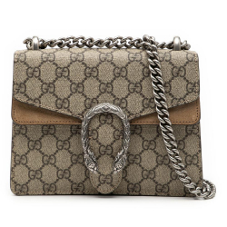 Gucci AB Gucci Brown Beige Coated Canvas Fabric Small GG Supreme Dionysus Crossbody Italy