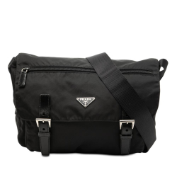 Prada B Prada Black Nylon Fabric Tessuto Zip Double Buckle Messenger Bag Italy