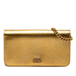 Balenciaga B Balenciaga Gold Calf Leather Metallic BB Phone Holder with Chain Italy