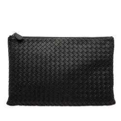Bottega Veneta AB Bottega Veneta Black Nappa Leather Leather Nappa Intrecciato Clutch Italy
