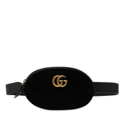 Gucci B Gucci Black Velvet Fabric GG Marmont Matelasse Belt Bag Italy