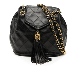 Chanel B Chanel Black Lambskin Leather Leather Quilted Lambskin Tassel Flap Crossbody Italy