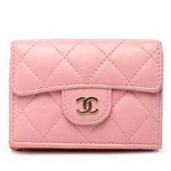 Chanel B Chanel Pink Lambskin Leather Leather CC Quilted Lambskin Compact Flap Wallet Italy