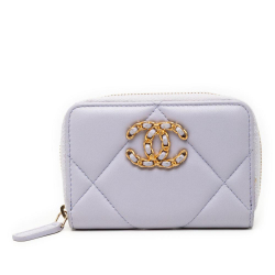 Chanel Purple Light Purple Lambskin Leather Leather Quilted Lambskin 19 Zip Around Coin Purse Spain