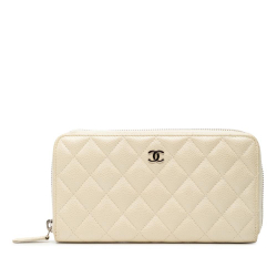 Chanel White Ivory Caviar Leather Leather CC Quilted Iridescent Caviar Zip Around Long Wallet Spain