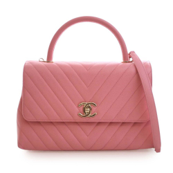 Chanel AB Chanel Pink Caviar Leather Leather Small Caviar Chevron Coco Top Handle Bag Italy