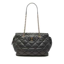 Ferragamo B Ferragamo Black Nappa Leather Leather Large Quilted Nappa Vara Tote Italy