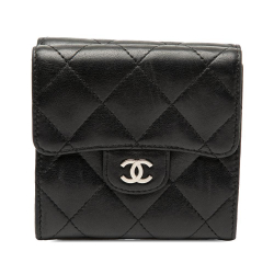 Chanel AB Chanel Black Lambskin Leather Leather CC Quilted Lambskin Compact Double Sided Flap Wallet France