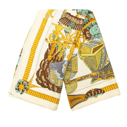 Hermès AB Hermès Brown Light Beige Silk Fabric Armets En Panache Scarf France