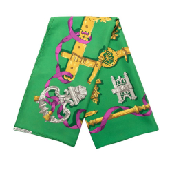 Hermès AB Hermès Green Silk Fabric Ferronnerie Scarf 90 France