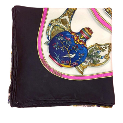 Hermès AB Hermès White with Black Silk Fabric Qu Importe le Flacon Scarf 90 France