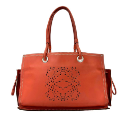 Loewe AB LOEWE Orange Dark Orange Calf Leather Perforated Anagram Tote Spain