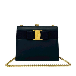 Ferragamo AB Ferragamo Blue Navy Calf Leather Vara Chain Crossbody Italy