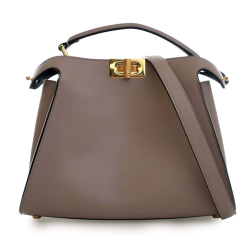 Fendi AB Fendi Brown Taupe Calf Leather Small Peekaboo Iconic Essentially Satchel Italy