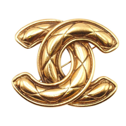 Chanel AB Chanel Gold Gold Plated Metal CC Quilted Brooch France