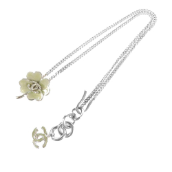 Chanel AB Chanel Silver Silver Plated Metal CC Crystal Clover Pendant Necklace France