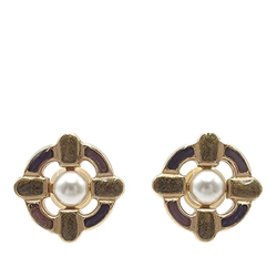 Chanel B Chanel Gold Gold Plated Metal Enamel Maltese Cross and Faux Pearl Push Back Earrings Italy