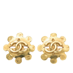 Chanel B Chanel Gold Gold Plated Metal CC Flower Clip On Earrings France