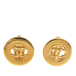 Chanel B Chanel Gold Gold Plated Metal CC Round Clip on Earrings France