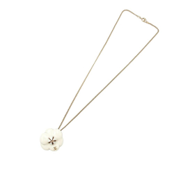 Chanel AB Chanel Gold with White Gold Plated Metal CC Enamel Camellia Pendant Necklace Italy
