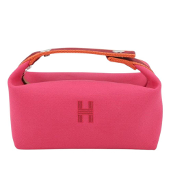 Hermès AB Hermès Pink Hot Pink with Red Dark Red Canvas Fabric Small Toile Bride A Brac Case France