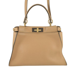 Fendi B Fendi Brown Light Brown Calf Leather Medium Selleria Peekaboo Iconic Satchel Italy
