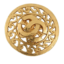 Chanel AB Chanel Gold Gold Plated Metal CC Medallion Brooch France
