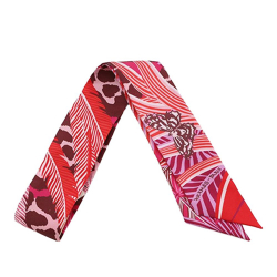 Hermès AB Hermès Red with Pink Dark Pink Silk Fabric Jaguar Quetzal Twilly Scarf France