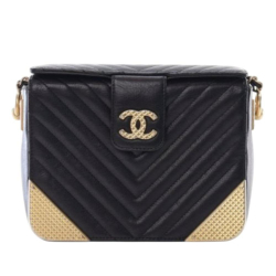 Chanel AB Chanel Black with Gold Calf Leather CC Chevron skin Rock The Corners Minaudiere Bag Italy