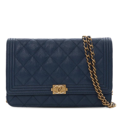 Chanel AB Chanel Blue Navy Caviar Leather Leather Quilted Caviar Boy Wallet on Chain France