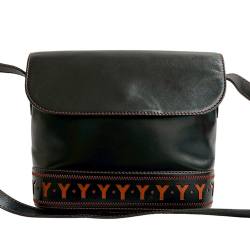 Saint Laurent AB Saint Laurent Black Calf Leather Cutout Crossbody France