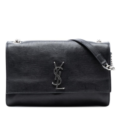 Saint Laurent B Saint Laurent Black Lambskin Leather Leather Lambskin Monogram Flap Crossbody Italy