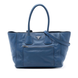 Prada B Prada Blue Calf Leather Vitello Daino Front Pocket Open Convertible Tote India