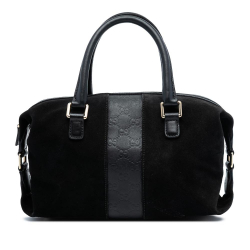 Gucci B Gucci Black Suede Leather Guccissima Trimmed Boston Bag Italy