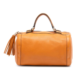 Gucci B Gucci Orange Calf Leather Medium Pebbled skin Soho Boston Bag Italy