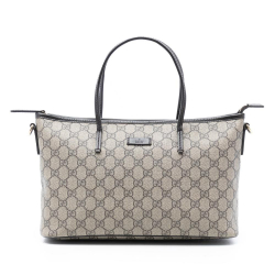 Gucci B Gucci Brown Beige Coated Canvas Fabric GG Supreme Satchel Italy