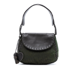 Christian Dior B Dior Green Olive Green Canvas Fabric Diorissimo Trotter and Leather Ethnic Flap Shoulder Bag Italy