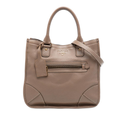 Prada B Prada Brown Beige Goatskin Leather Cervo Open Convertible Tote Italy