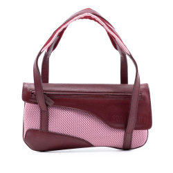 Miu Miu B Miu Miu Red Burgundy with Pink Mesh Fabric Leather Trimmed Handbag Italy
