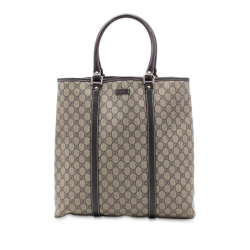 Gucci B Gucci Brown Beige Coated Canvas Fabric GG Supreme Joy Vertical Tote Italy