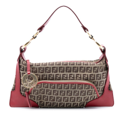 Fendi B Fendi Brown Beige with Red Canvas Fabric Zucchino Chef Pocket Shoulder Bag Italy
