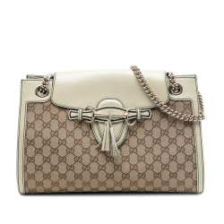 Gucci B Gucci Brown Beige Canvas Fabric Large GG Emily Shoulder Bag Italy