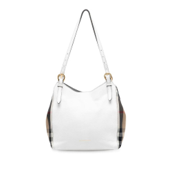 Burberry B Burberry White Calf Leather Small and House Check Canvas Canterbury Tote Italy