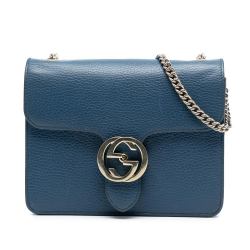 Gucci B Gucci Blue Dark Blue Calf Leather Small Dollar skin Interlocking G Crossbody Italy