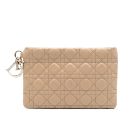 Christian Dior B Dior Brown Beige Coated Canvas Fabric Cannage Lady Dior Panarea Clutch Spain