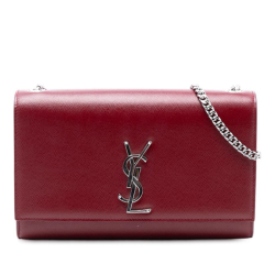 Saint Laurent AB Saint Laurent Red Dark Red Calf Leather Medium Grain De Poudre Monogram Kate Crossbody Italy