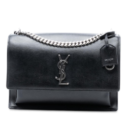 Saint Laurent AB Saint Laurent Black Calf Leather Large skin Monogram Sunset Crossbody Italy