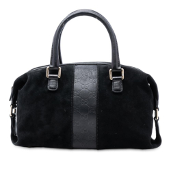 Gucci B Gucci Black Suede Leather Guccissima Trimmed Boston Bag Italy