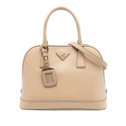 Prada B Prada Brown Light Beige Saffiano Leather Medium Lux Open Promenade Satchel Italy